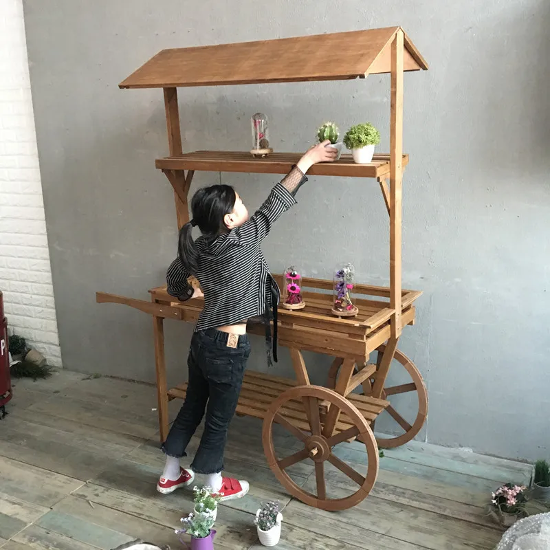 رف زهور عائم خشبي رعوي، رف عرض تزيين نافذة متجر الزهور #2