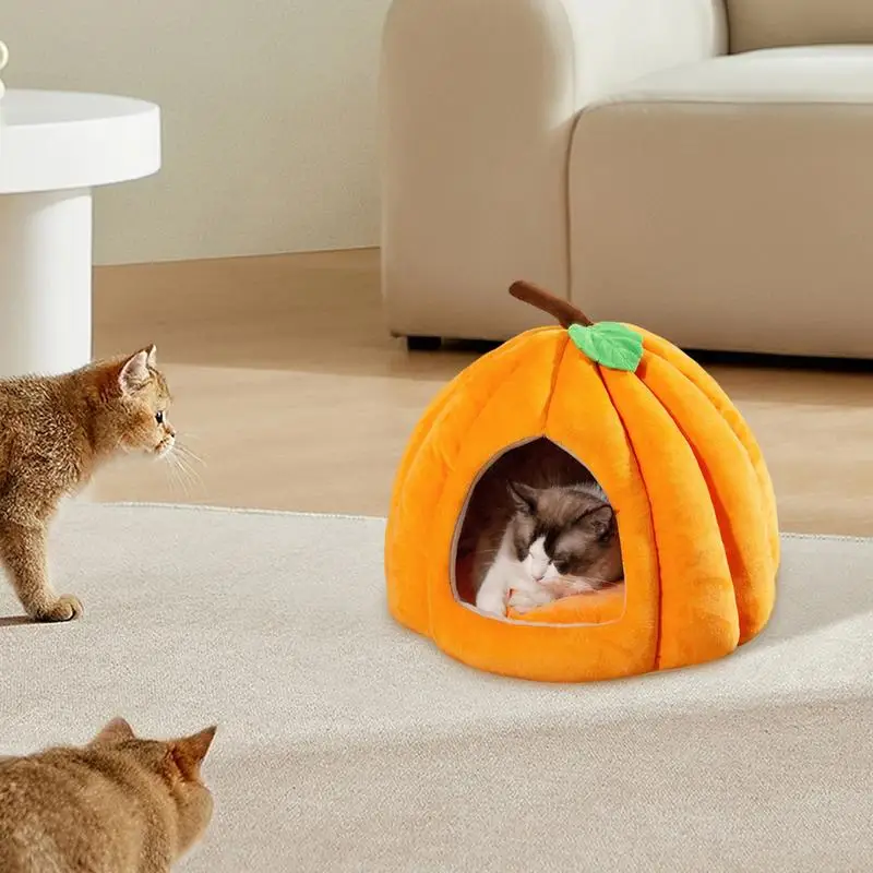 Pumpkin Cat Bed Pet Cave Cat House Cute Pumpkin Shape Sleeping And Resting Kitten Puppy Removable House Decorative For Living