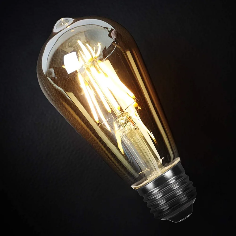 6 Pack Decorative 110-130V Filament Bulb ST19 Shape E26 Base Light Bulb Amber Glass 2700K Warm White LED Bulb Pendant Light