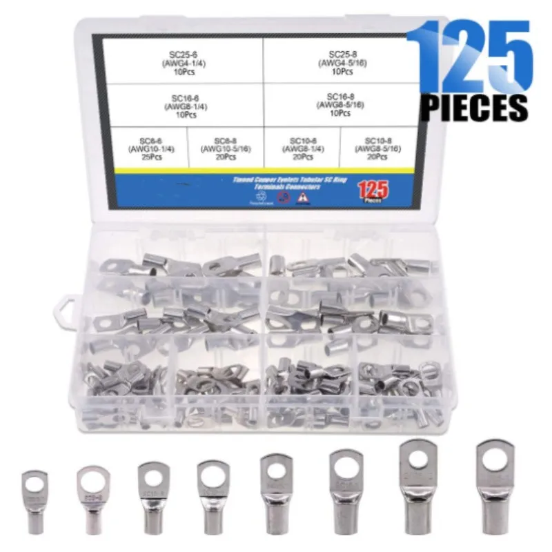 125PCS SC Peephole Copper Terminal Block/Copper Tinned Peephole Copper Nose Box