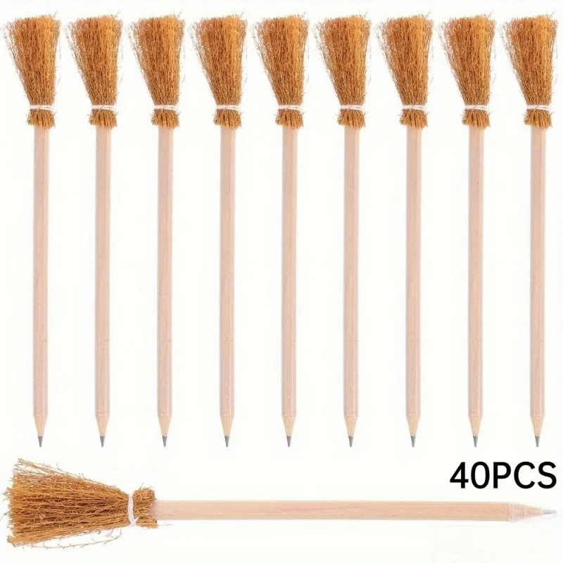 20/40PCS Balais de sorcière en bois, stylos baguette magique, papeterie créative d'Halloween, cadeaux de fête, décorations, crayons d'écriture