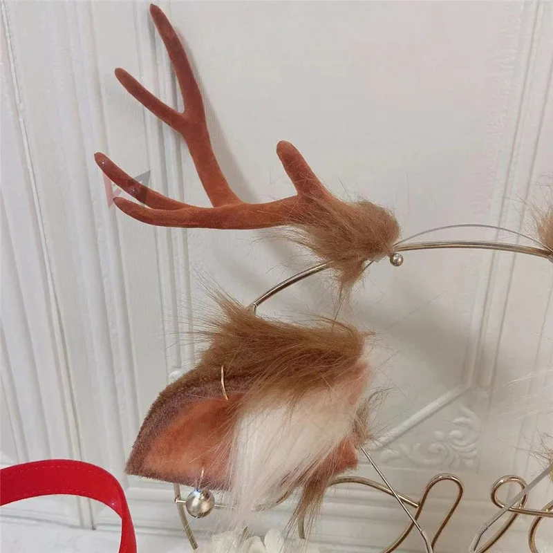 Nuove corna di cervo orecchie cerchio per capelli copricapo orecchini a campana coda accessori per costumi di Natale per ragazza donna lavoro manuale