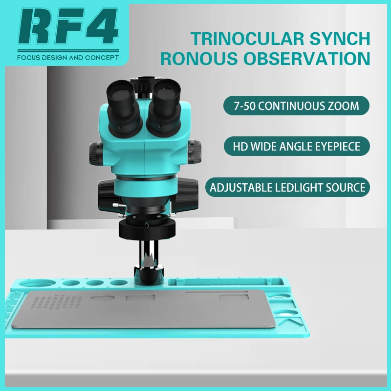 RF4 7X-50X Synchronous Magnification Trinocular Zoom Stereo Microscope Used Mobile Phone PCB Repair LAB Welding RF7050TVD2