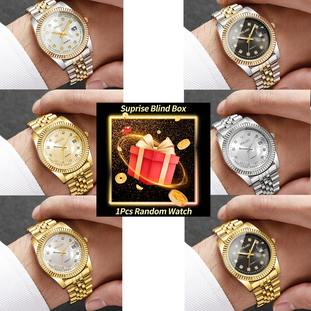 

1 шт., загадочные часы-сюрприз, слепая коробка-роскошные мужские часы со стразами и календарем, деловые часы Reloj Hombre (без коробки)