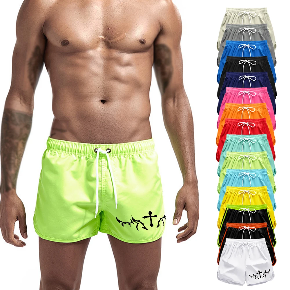 

Mens Quick Dry Swimming Beach Shorts Drawstring Elastic Waist Surf Pants Cross Symbol Print Athletic Workout Running Swim Trunks