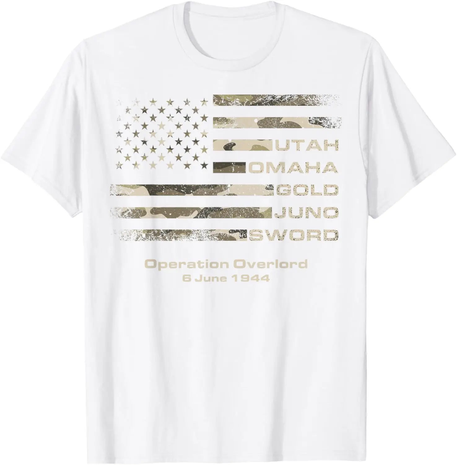 D-Day 82nd Anniversary Normandy D-Day Beaches USA Camo Flag T-Shirt Cotton Women Men Summer Short Sleeve Tee Graphic T Shirts view 5