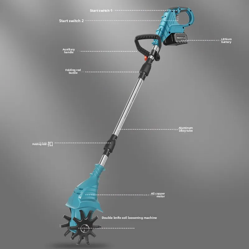 Electric Lithium Battery Micro-Tiller Small Agricultural Rotary Tiller Cross-Border Weeding Feature Cultivators Tillers Product