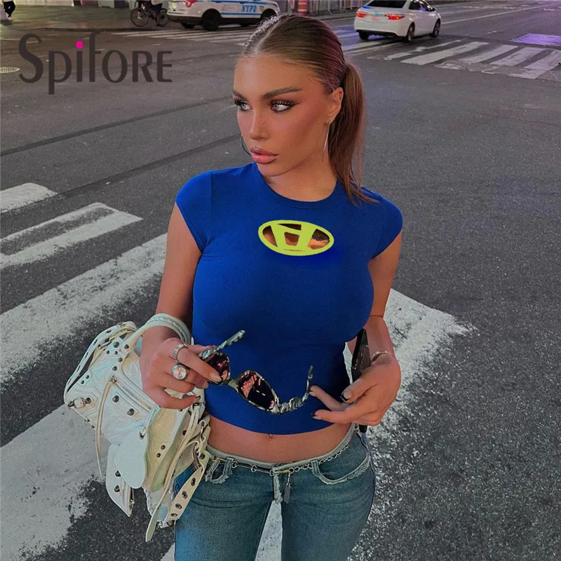 

Spifore Letter Embroidery Women Tees Top 2023 Summer Fashion Casual Streetwear Crop Top Black O Neck Y2K Tube T-Shirt Femme