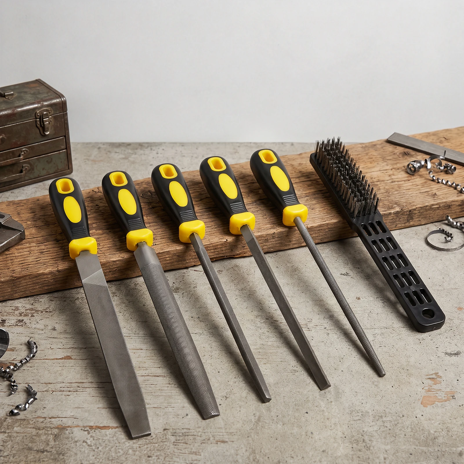 T12 Carbon Steel Fitter File Set with Wire Brush Coarse Tooth Files with Ergonomic Handle for Deburring Shaping Metal File Set