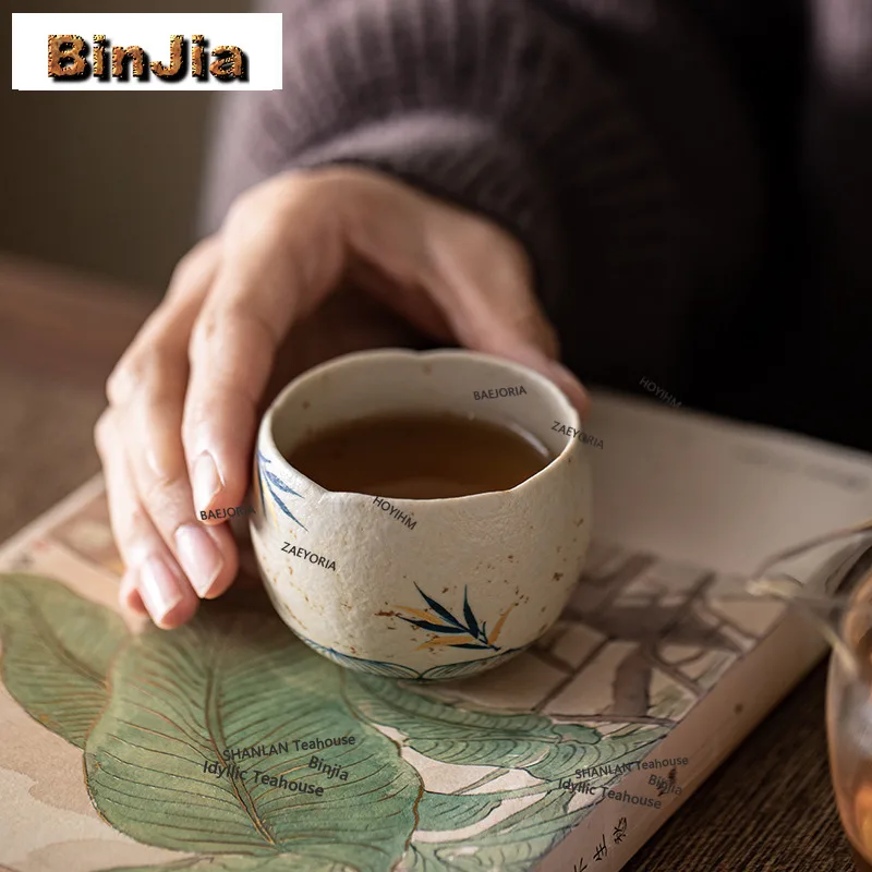 BAEJORIA 70ml Hand-painted Bamboo Shadow Eggshell Teacup Zen Tea Bowl Single Cups Tea-tasting Meditation Cup Jianzhan Master Cup