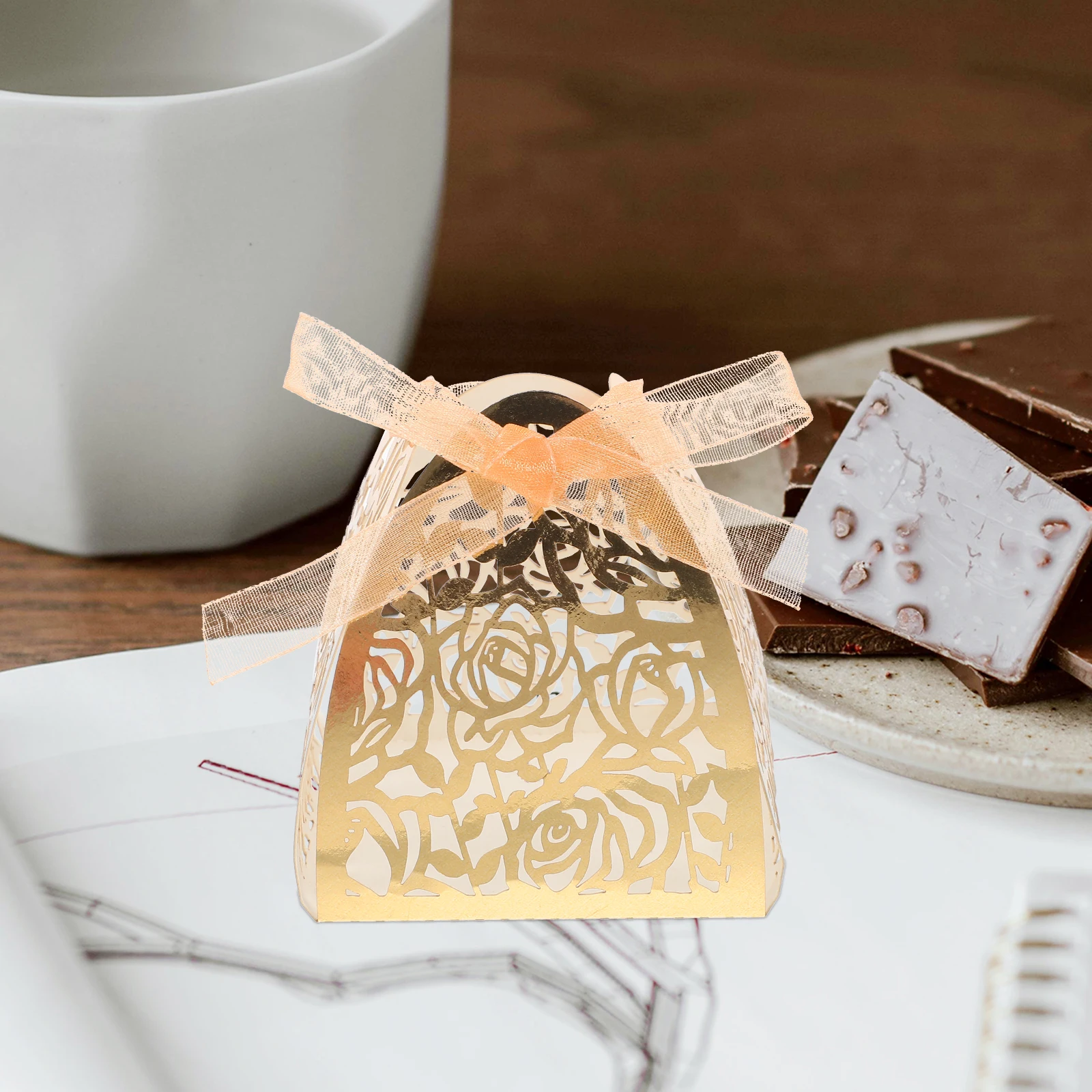 

50pcs Chocolate Wrapper Hollow Rose Paper Candy Cups Truffle Wrappers Party Tray Wedding Small Packaging Kitchen Bar
