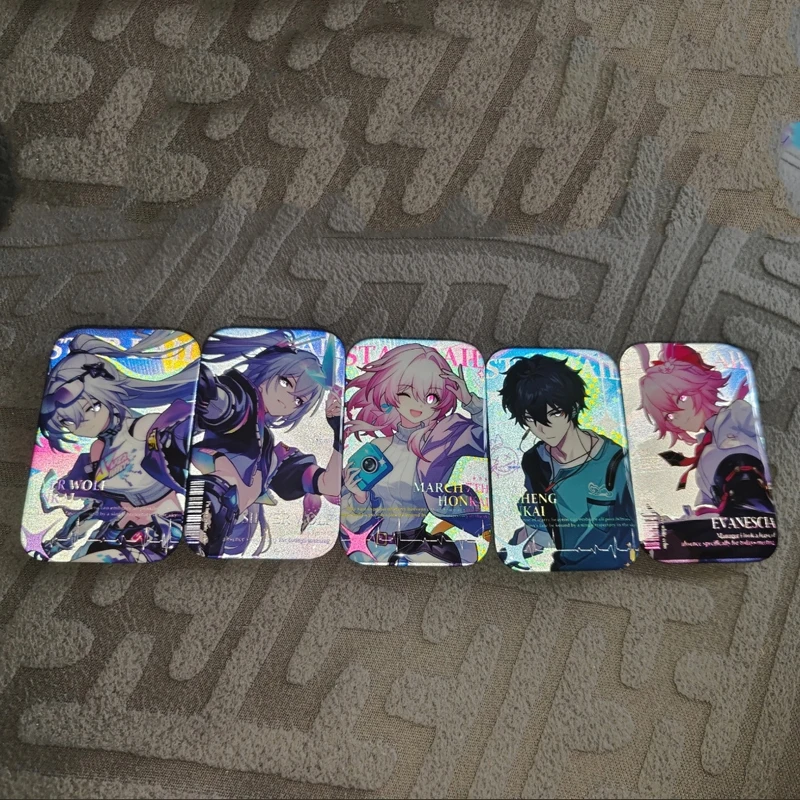 5Pcs/Pack Evanescia Silver Wolf LV.999 Dan Heng • Permansor Terrae March 7th Evernight Double Flash Square Badges Pin Set