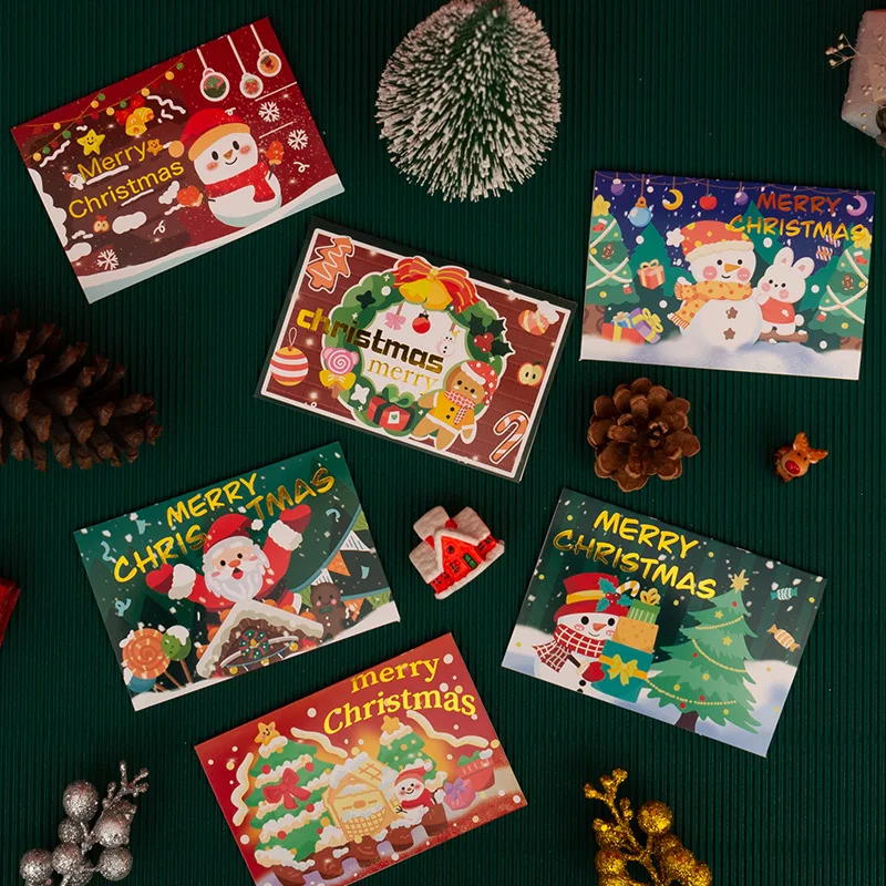 

Christmas Cartoon Hot Stamping Color Christmas Blessing Gift Holiday Gift Giving Folded Small Postcard Greeting Message Card