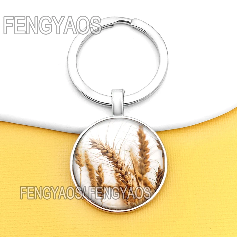 Beautiful Wheat Keychains for Women Field Scenery Keychain Barley Purse Bag Key Holder Gift for Girls