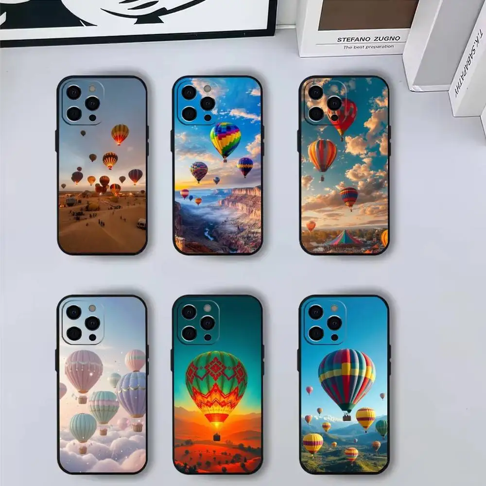 

Colorful hot air balloon Phone Case For iPhone 17,16,15,14,13,12,11 Plus,Pro Max,XS,Soft Silicone Black Cover