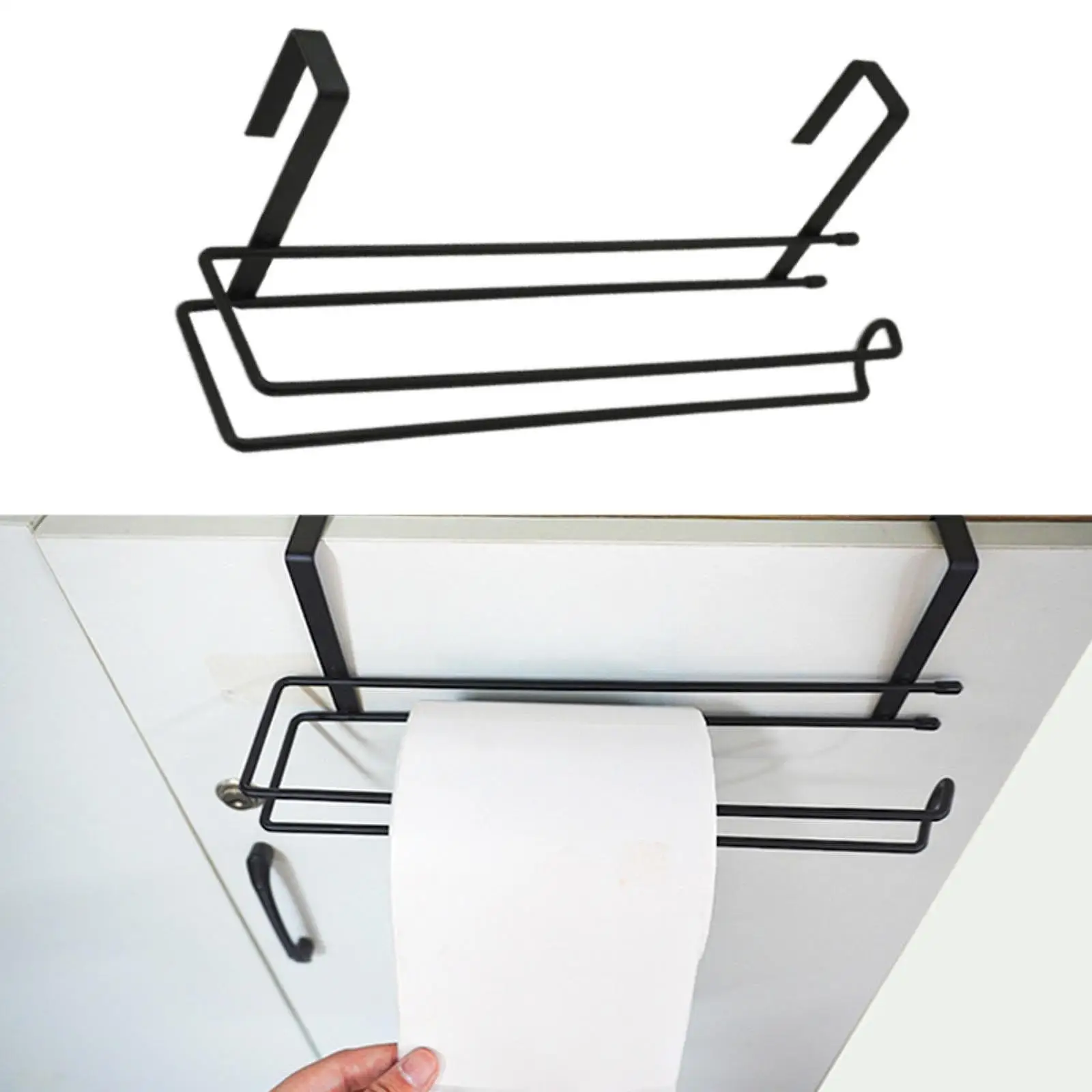 Sturdy Metal Kitchen Paper Holder Under Shelf over Door Roll Organizer Easy Hanging Paper Towels Dispenser for Home Spaces