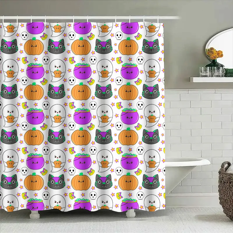 

Tuniu Cute Halloween Shower Curtain Funny Ghosts Pumpkins Kids Baby Bathroom Decor Accent 150x180cm