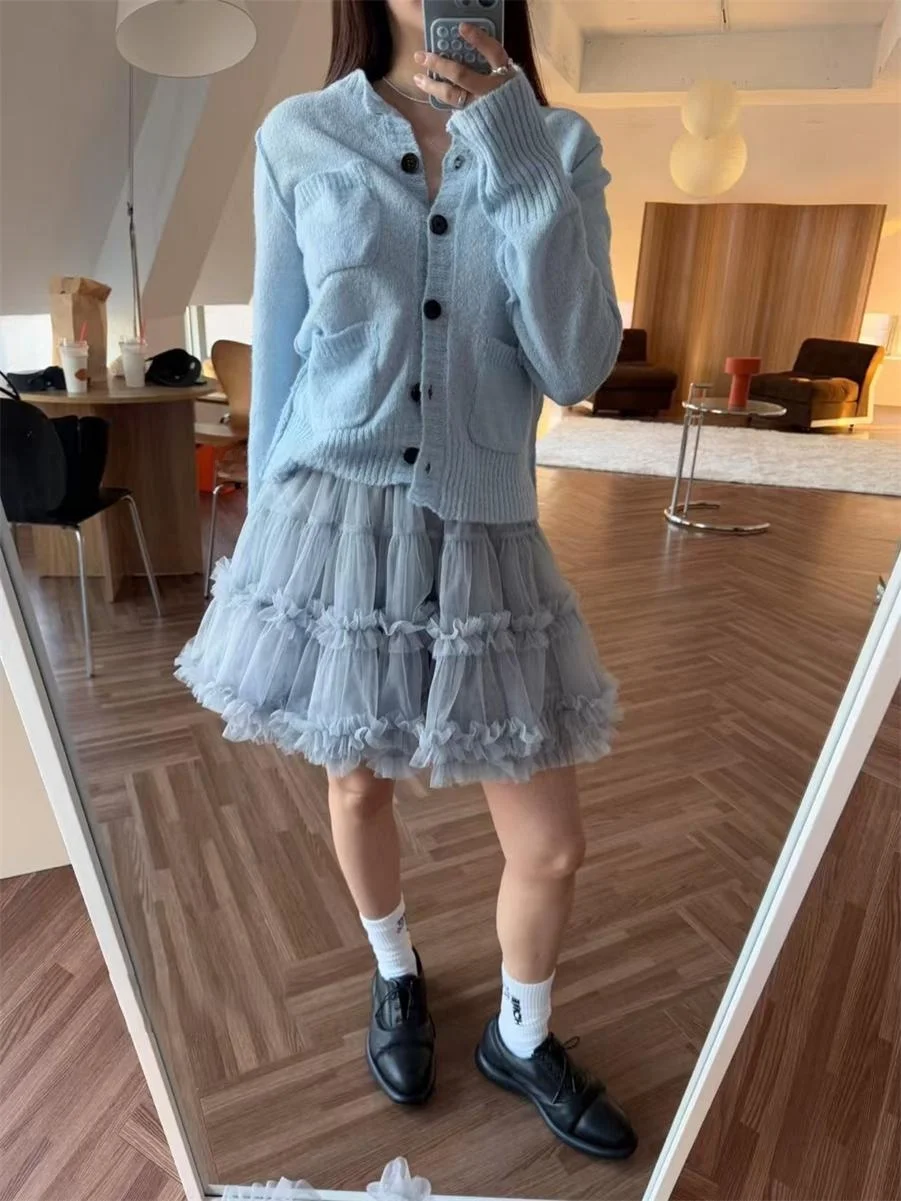 Unique SEI Street Sle Gentle Girl Me Layered Cake Vintage Versatile Slimming Puffy f-length ort Skirt High Waist Kor...