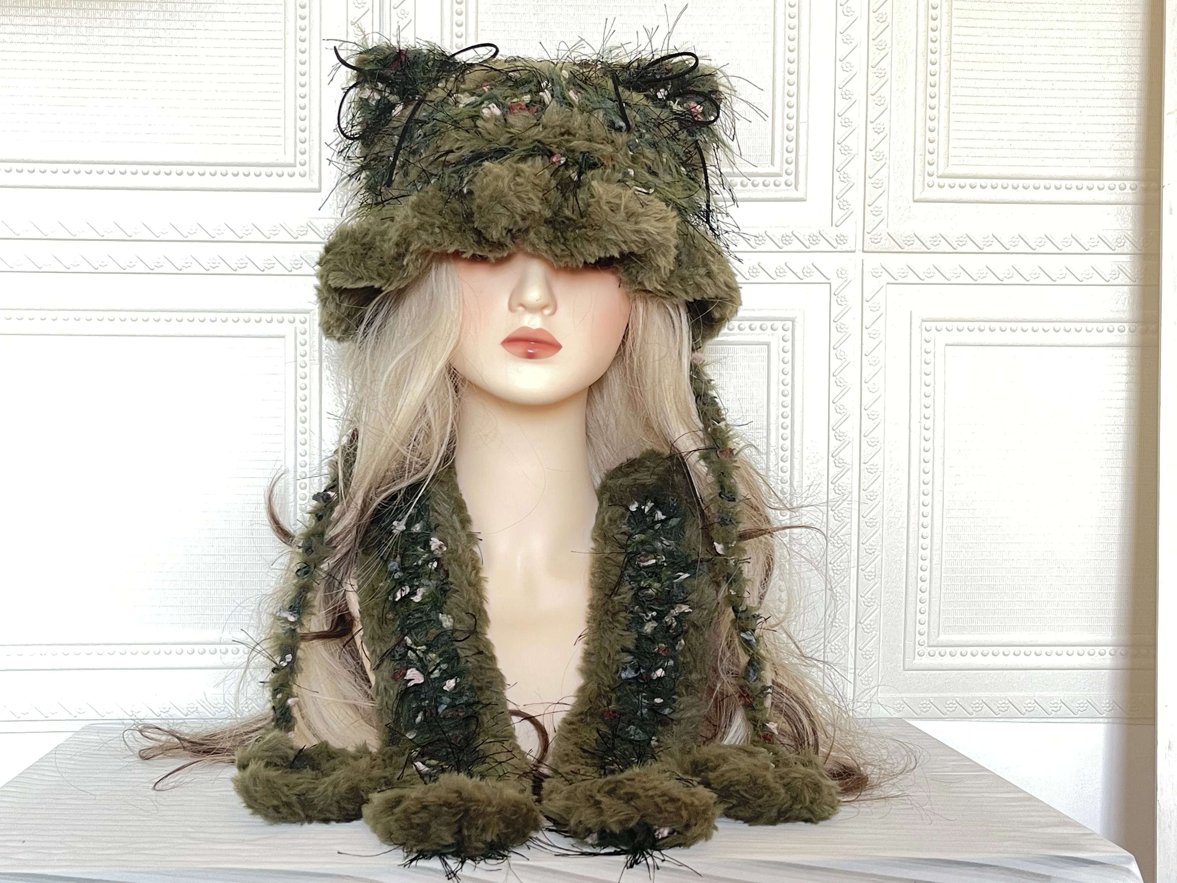 Le orecchie di coniglio sono rimovibili Cappello decorativo Cappello da vacanza per mamma fidanzata cappello all'uncinetto Cappello verde foresta Kawaii