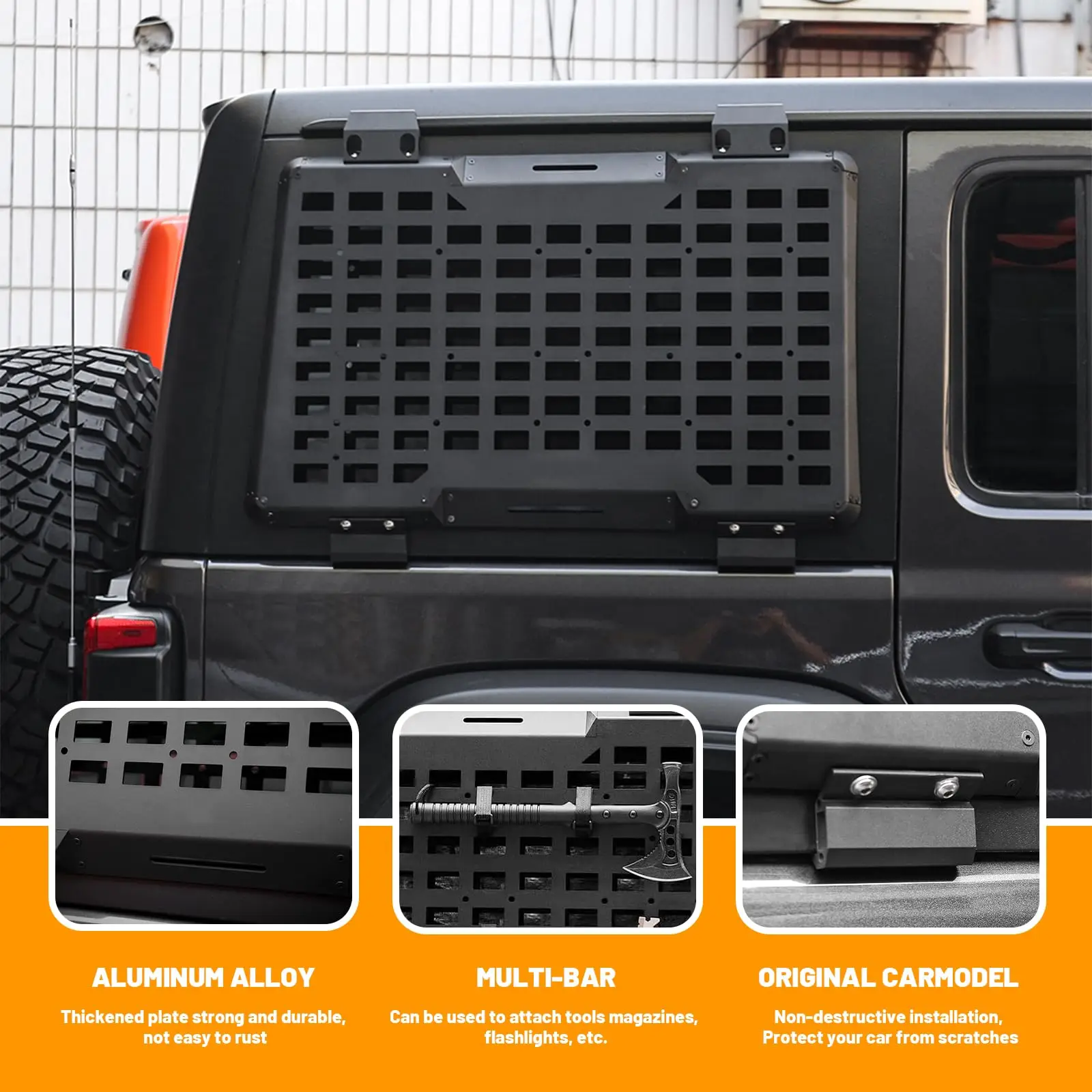 Kit de flanc de panneau Molle de rangement de fenêtre arrière droite, décoration de protection de fenêtre pour Jeep Wrangler JL 2018 – 2024, accessoires à 4 portes