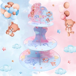 Gender Reveal Party Cupcake Stand Birthday Party Decorations Blue Pink Bear Kids Boy Girl Party Favors Supplies Baby Shower