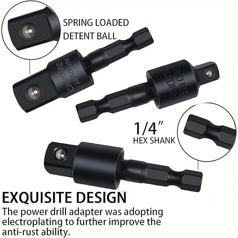 6PCS Flexible Drill Bit Extension Set 105° 90° Right Angle Adapter 1/4 3/8 1/2 Inch Impact Socket with 360° Rotatable Shaft for