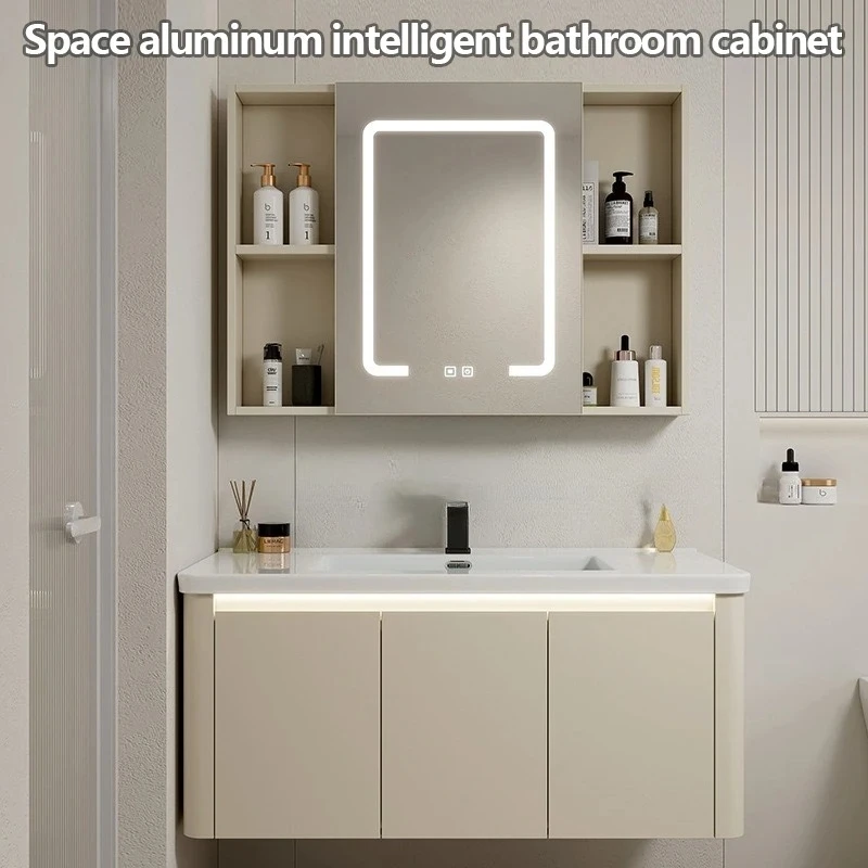 

Round corner bathroom cabinet ceramic washbasin wall-mounted bathroom cosmetic belt mirror