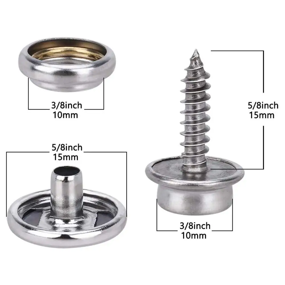 270/150 sztuk ze stali nierdzewnej do użytku morskiego płótno i tapicerka osłona łodzi przystawki guziki zatrzaskowe zestaw 15mm śruby zatrzaski z