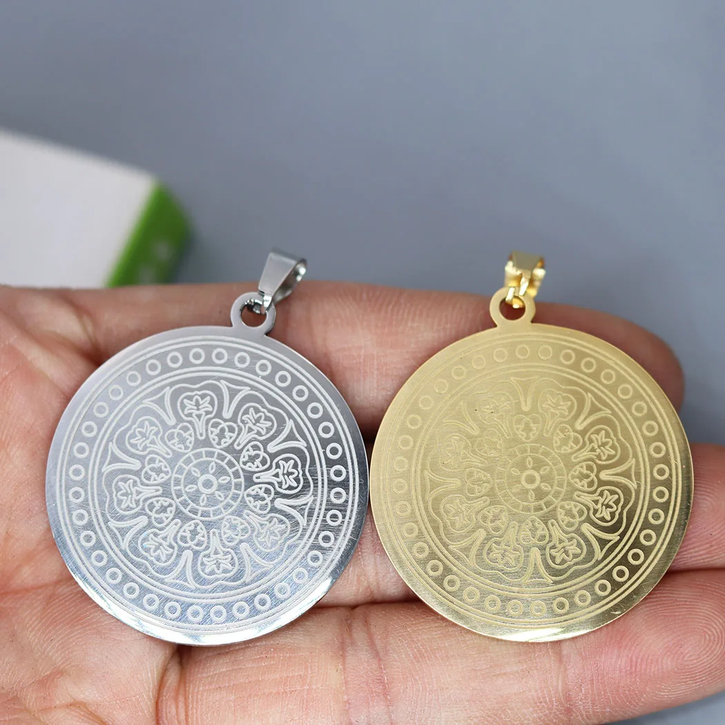 2pcs No Fade Real Gold Plated Metal Ancient Flower Totems Stainless Steel Pendant Charms for Jewelry Making Keychain diy Supplie
