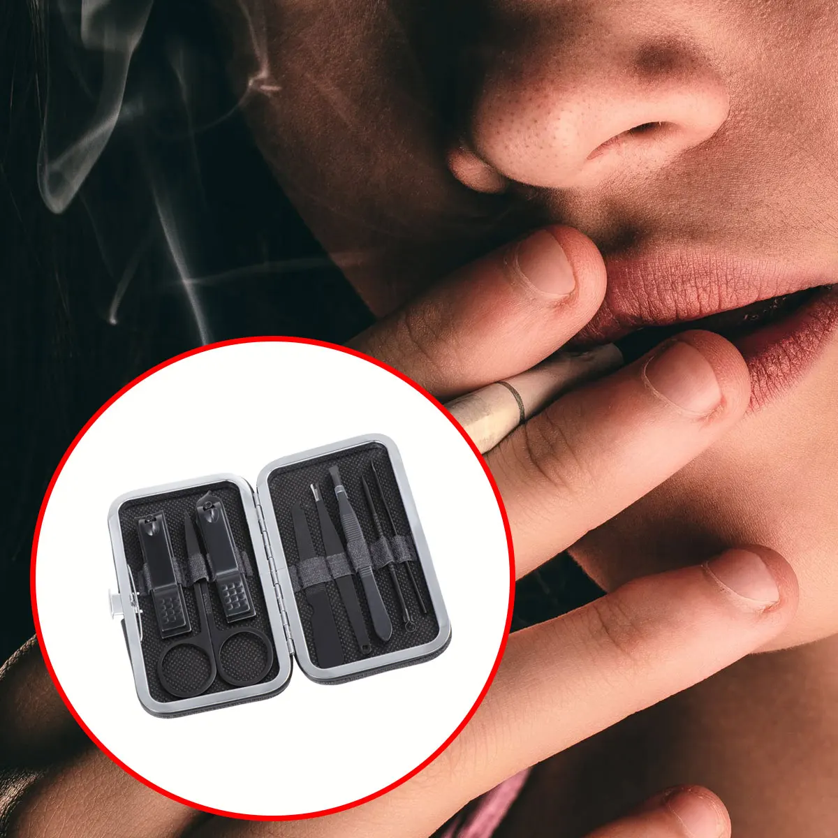 Ensemble de manucure en acier inoxydable, outils pour pédicure, toilettage, Kit de nettoyage des oreilles, outil de mise en forme des sourcils, étui Portable noir 8 pièces