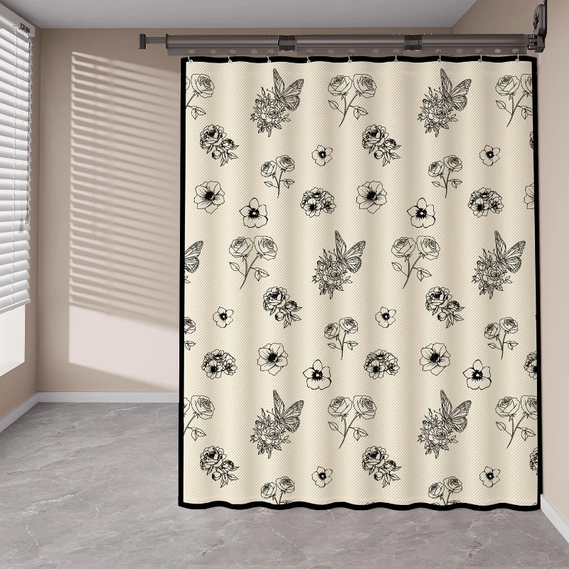 No Drill Invisible Foldable Shower Curtain with Hooks, Waterproof Splash Guard Bathroom Liner for Wet Dry Separation Partition