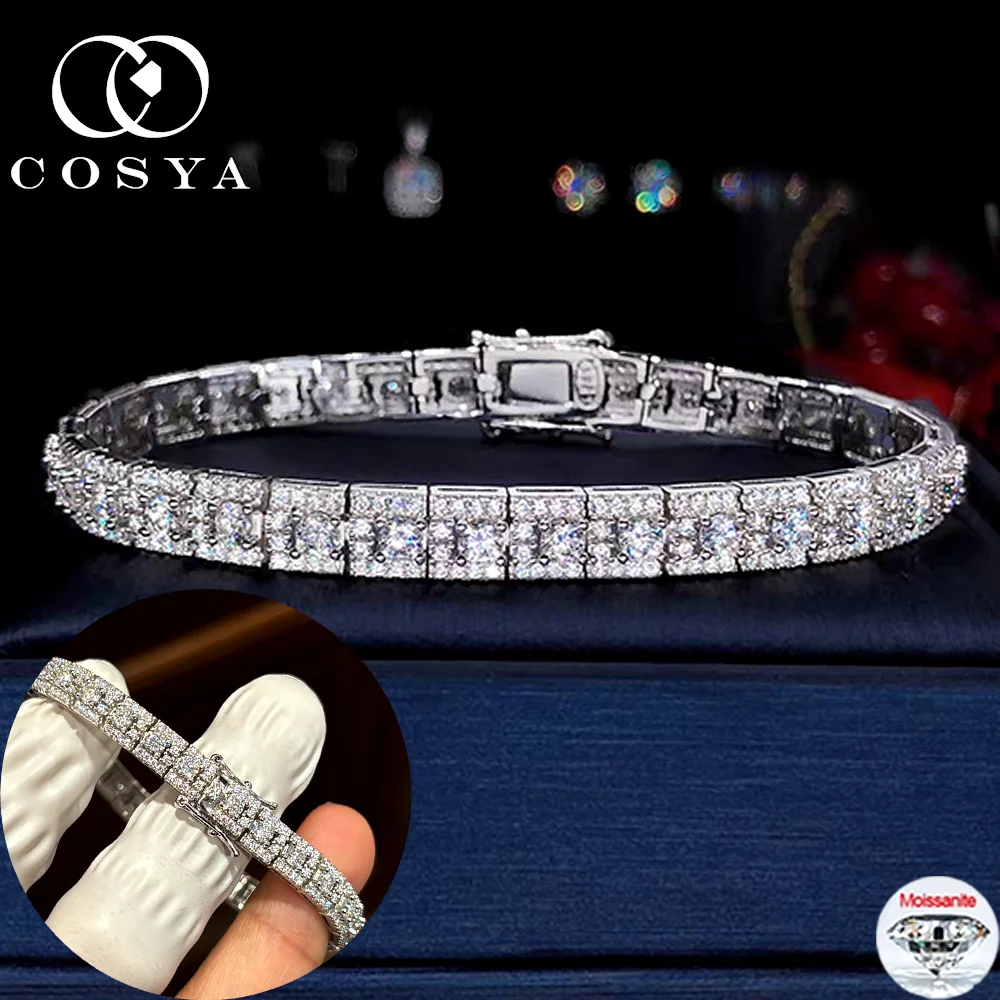 

COSYA Luxury 3mm Full Moissanite Tennis Bracelet 100% S925 Silver D Color VVS1 Lab Diamond Hand Chain Fine Party Jewelry Gift