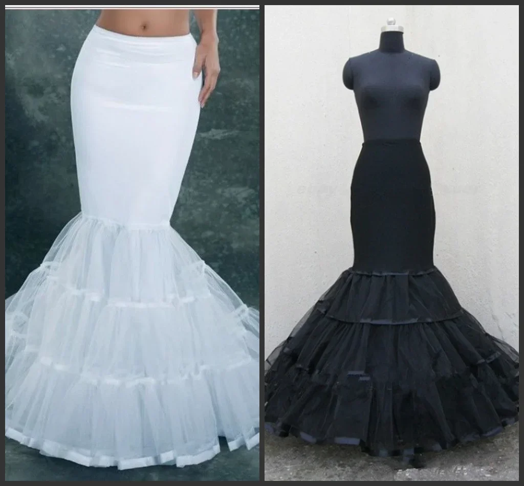 Lycra Tulle นางเงือกสีขาวทรัมเป็ตสไตล์ชุดแต่งงาน Petticoat Crinoline Slip