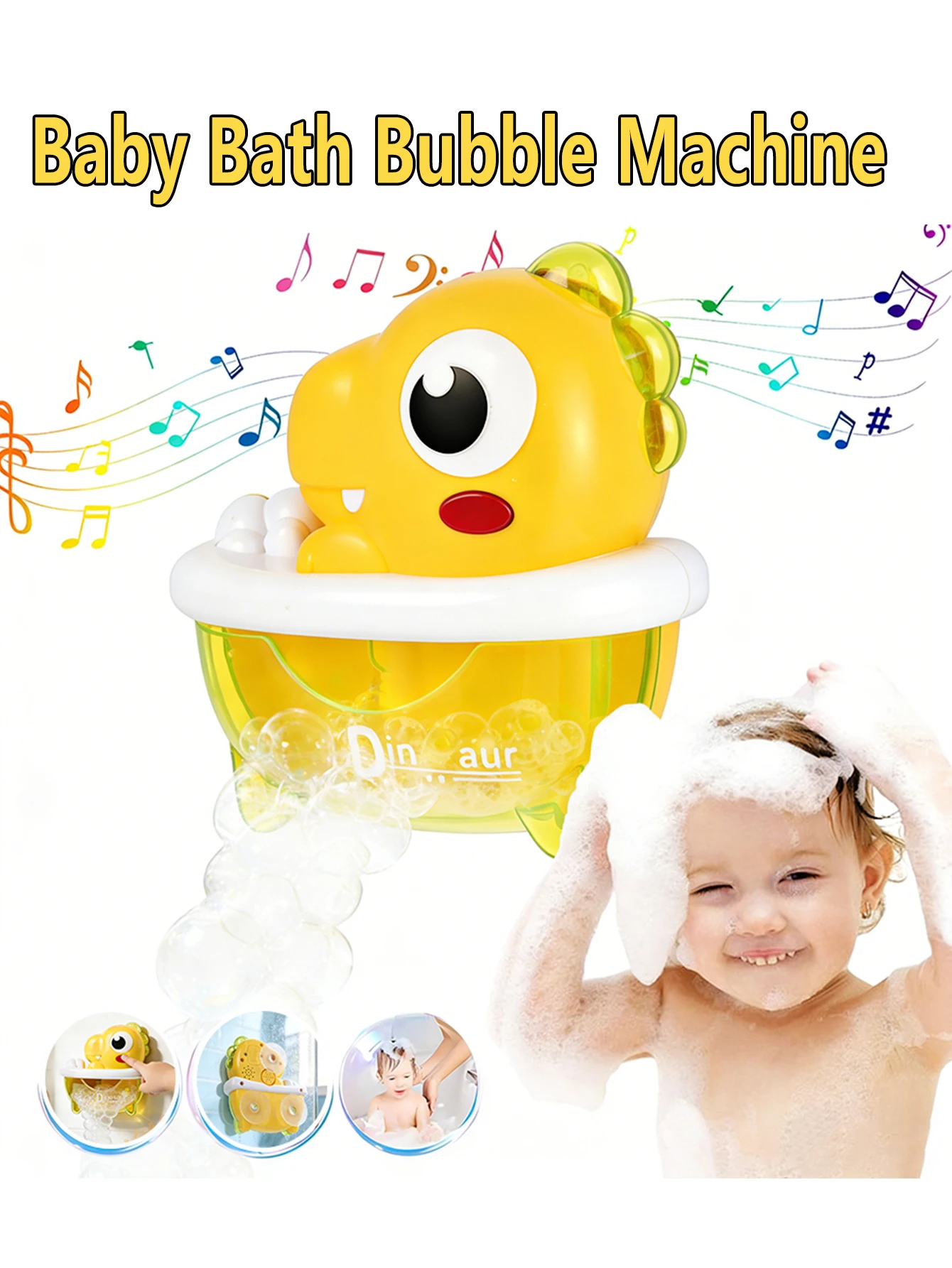Juguete de Baño para Bebés, Máquina de Burbujas con Forma de Pato y Dinosaurio, con Luces y Música, Apta para Bebés y Niños Pequeños
