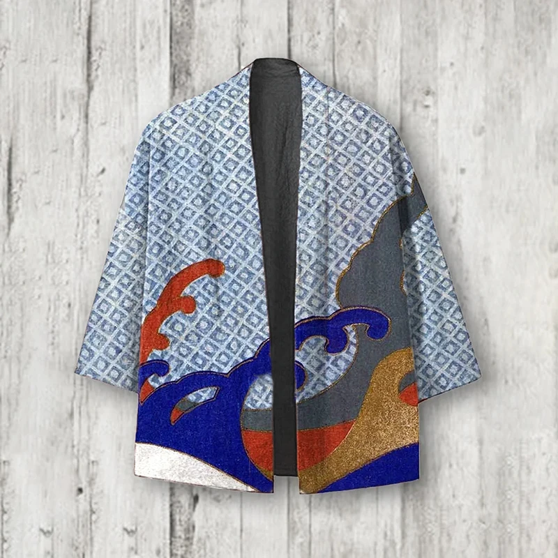 Men's Casual Kimono Style Octopus Print 0 Japanese Letter Print Yukata Cardigan Summer Women's Harajuku Loose Front Open Shirt