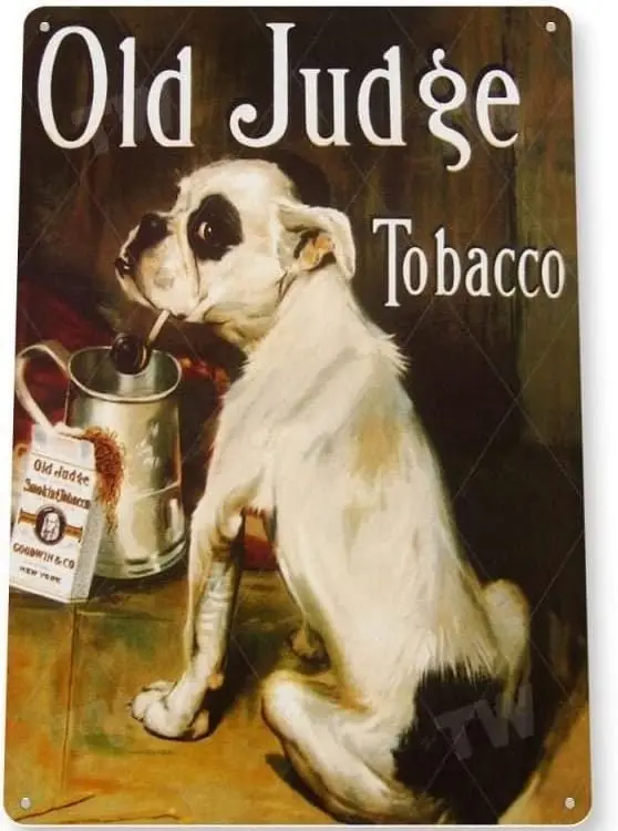 Retro Old Judge Cigarette Tobacco Sign Dog Vintage Style Metal Tin Poster Man Cave Bar Indoor Outdoor Home Wall