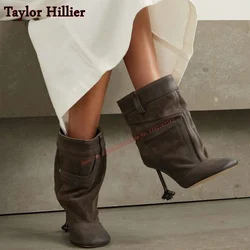 Autumn Special-Shaped Square Toe Short Boots Blue Stitching Cowboy Women'S Boots Fashion Party Catwalk Slip-On Luxury Short Boot