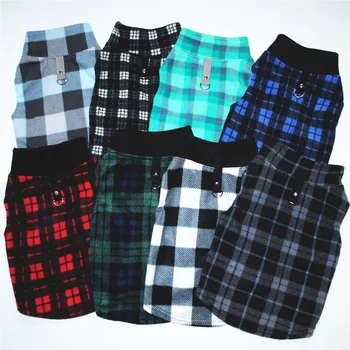 폴라 플리스 개 스웨터 부드러운 개 겨울 옷 가죽 끈 링 격자 무늬 따뜻한 개 재킷 풀오버 옷 개 재킷