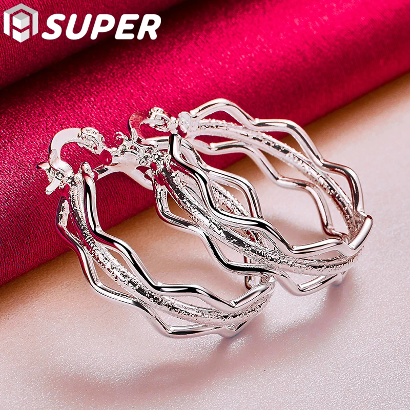 925 Sterling Silver Rpple Hoop Earring For Charm Women Jewelry Fashion Wedding Engagement Party Gift