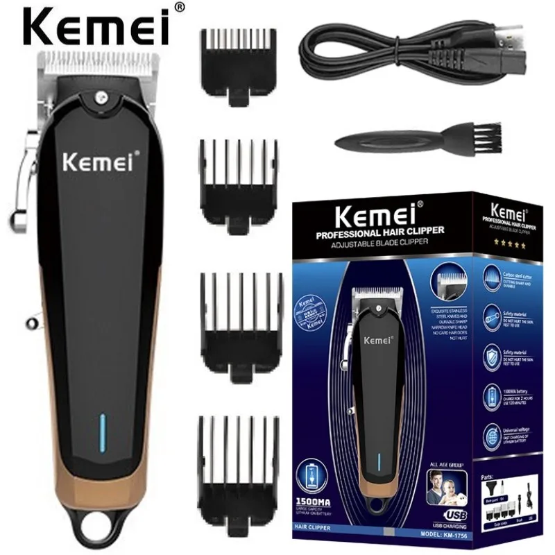 

Kemei 1756 Hair Clipper Professional Barber Fade Hair Cutting Machine Rechargeable Electric Cordless Trimmer Men Strong Power