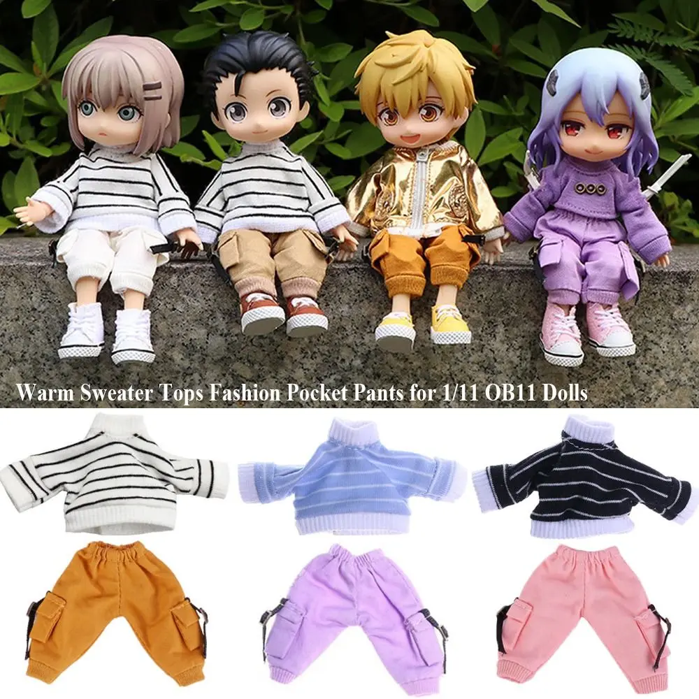 Doll Knitted Coat Outfits Winter Warm Sweater Tops Doll Clothes Pocket Pants for 1/11 OB11 Dolls DIY Clothes Accessories