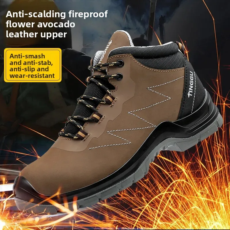 Crush-Resistant Piercing-Resistant Outdoor Construction Site Work Boots Anti-Static Thickened Work Shoes Men's Safety Shoes