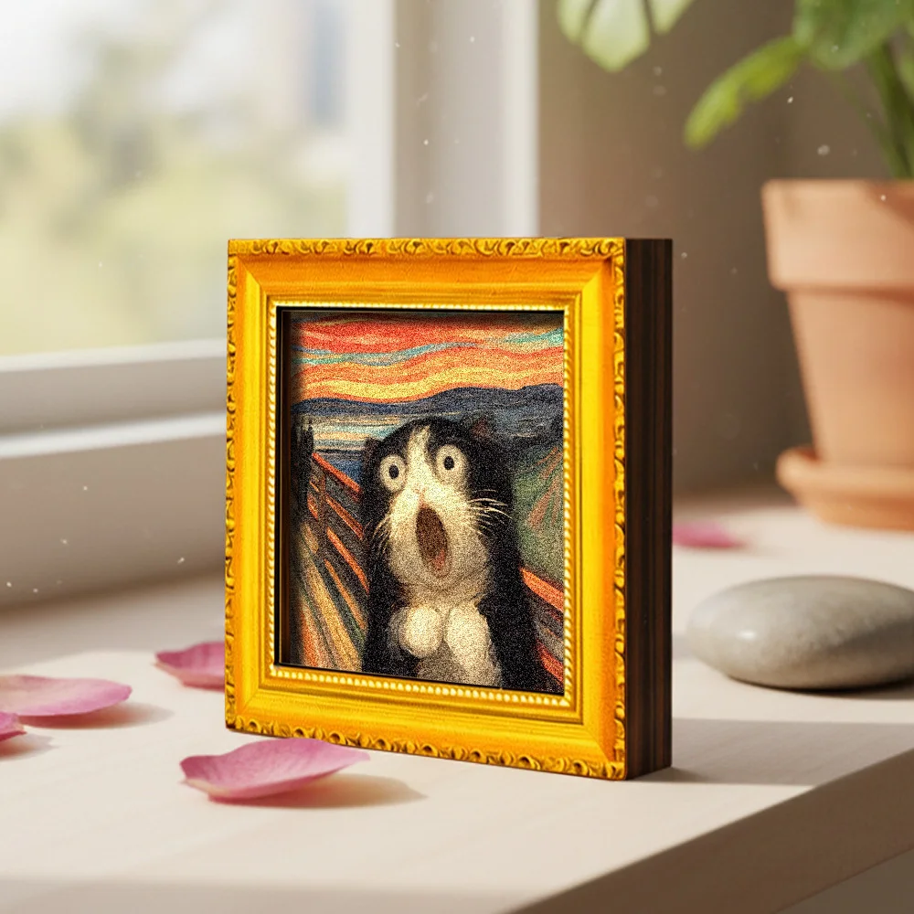 Lustiger schreiender Katzen-Kühlschrankmagnet aus Holz, kreatives Kunst-Deko-Ornament für Zuhause, Büro, Küche, Weihnachtsgeschenk – Detail 5