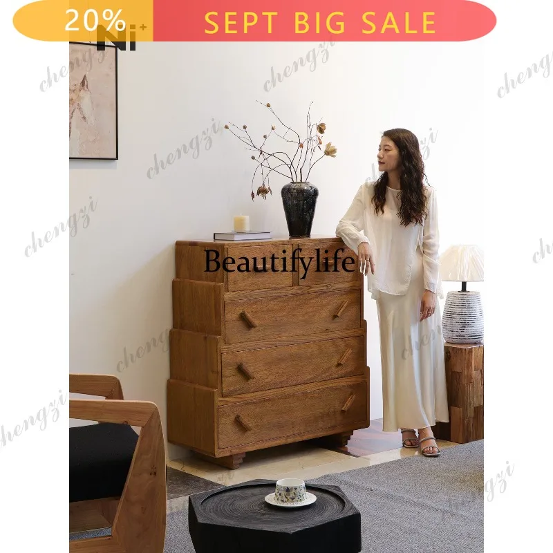 B178 Retro style solid wood chest of drawers, middle and ancient style storage side cabinet in living room, dining room side cab