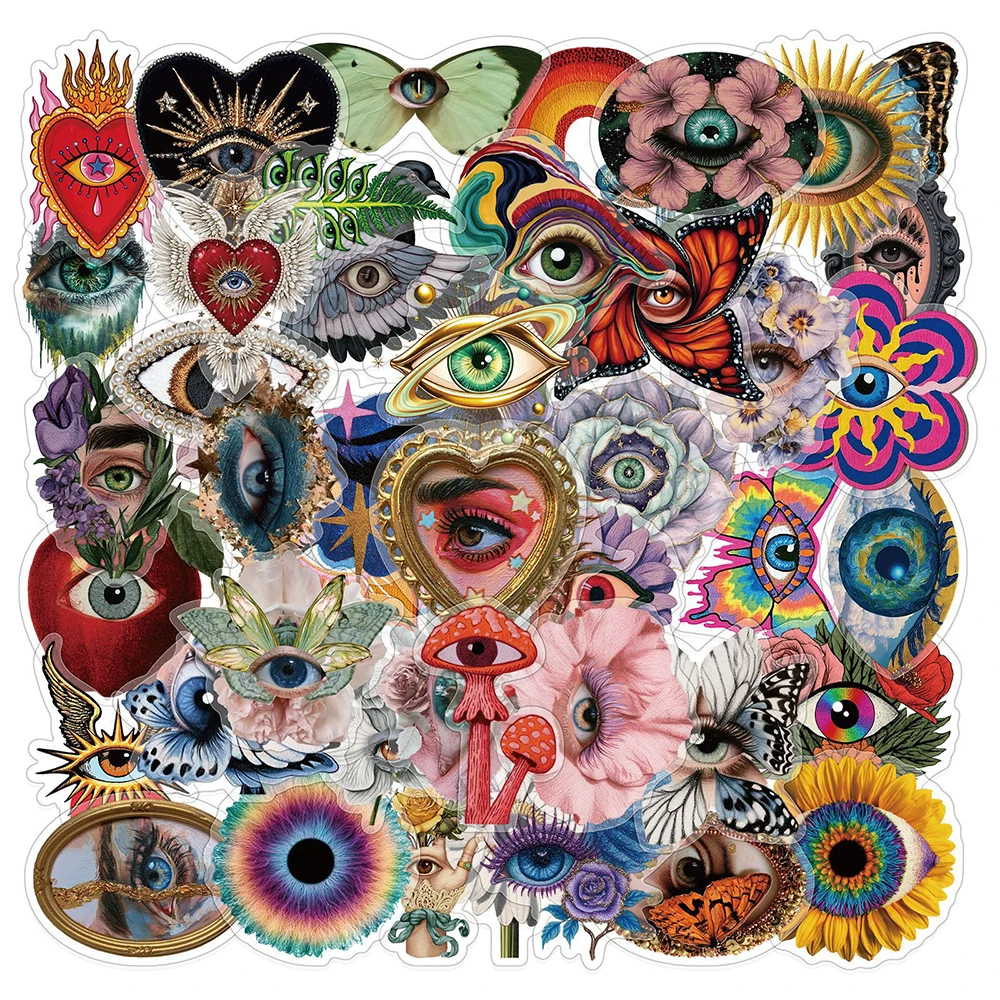 10/30/50pcs Cartoon Mysterious Eye Transparent Stickers Retro Aesthetic Sticker Skateboard Notebook Phone Waterproof Decals Pack