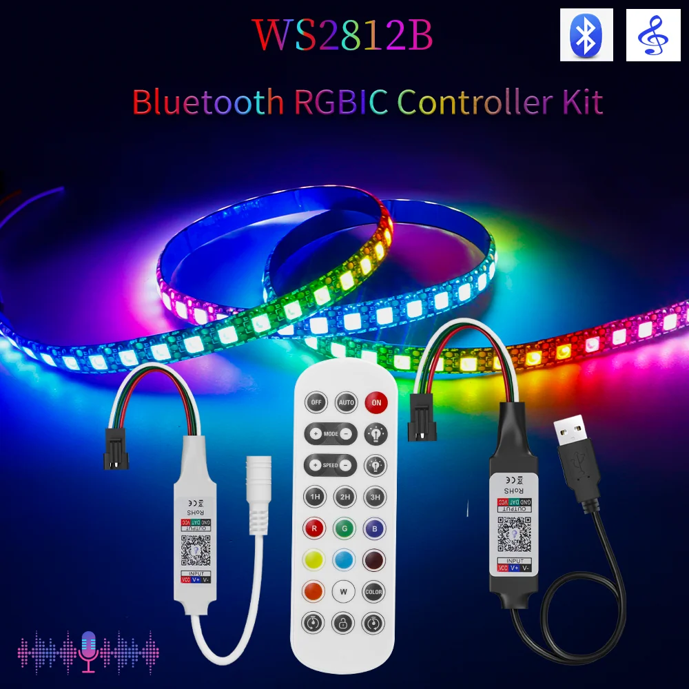 WS2812 RGBIC Individually Addressable LED lights WS2812B Smart Full Color Led strip lights with Bluetooth controller Kit DC5V