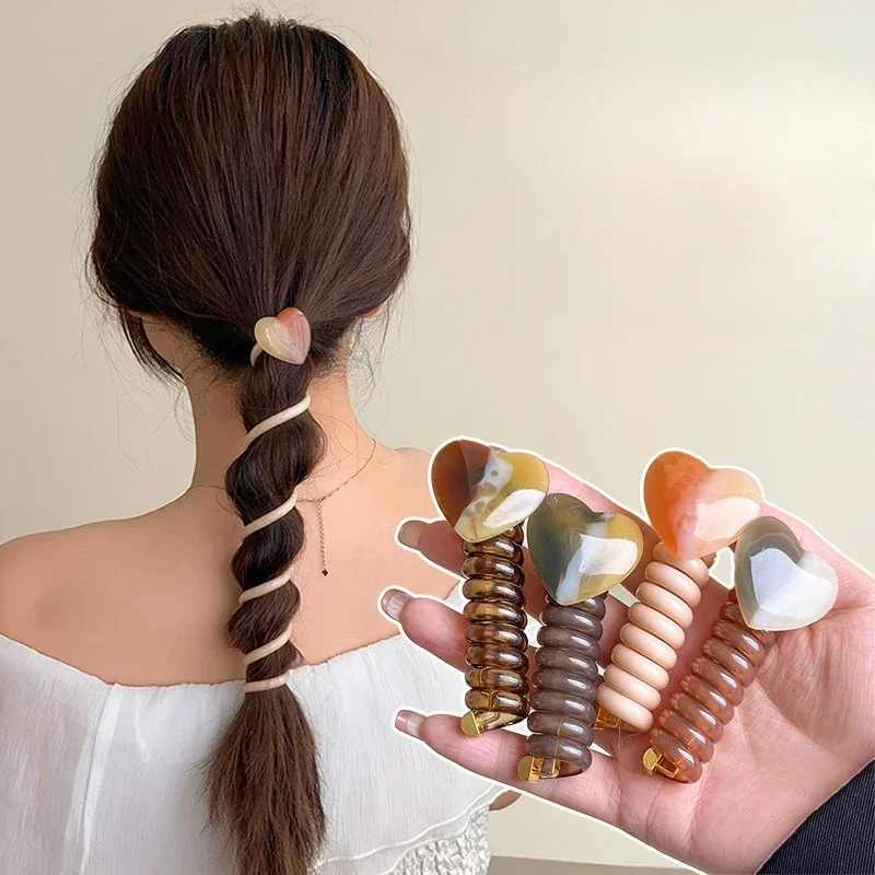 

Love Heart High Elastic Spiral Ponytail Holder Acrylic Heart Hair Tie for Girls Women Scrunchies Hair Bands Accessories Headband