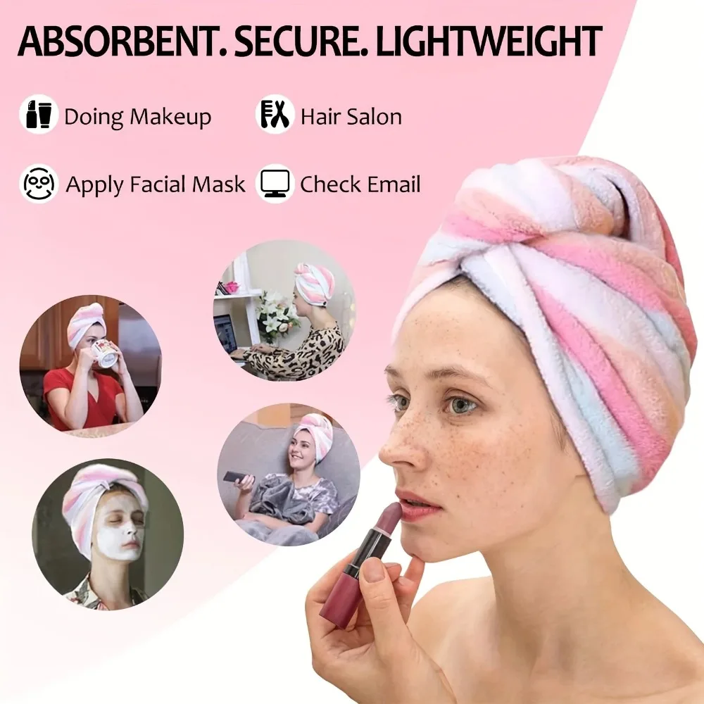 

Ultra Absorbent Quick Dry Hair Towel Cap for Women Colorful Striped Microfiber Turban Shower Bath Gym 25x65cm Lightweight Soft