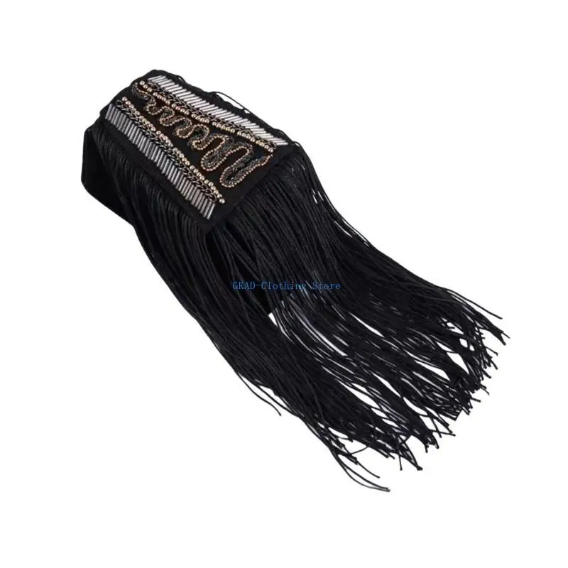 

N0PE Stylish Fringed Epaulets Shoulder Badges Punk Epaulettes with Beaded Decors for Stage Show Costume Shoulder Decoration