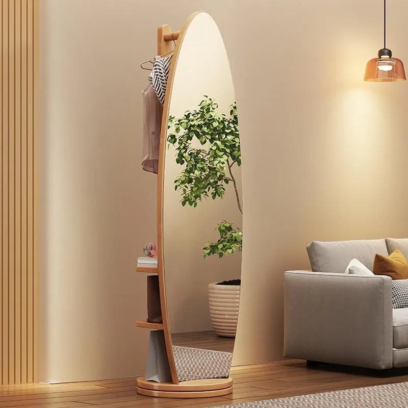 

Solid Wood Full-Length Mirror Bedroom Floor-Standing Coat Rack All-in-One Rotatable Handmade Modern Minimalist Clothes Hanger